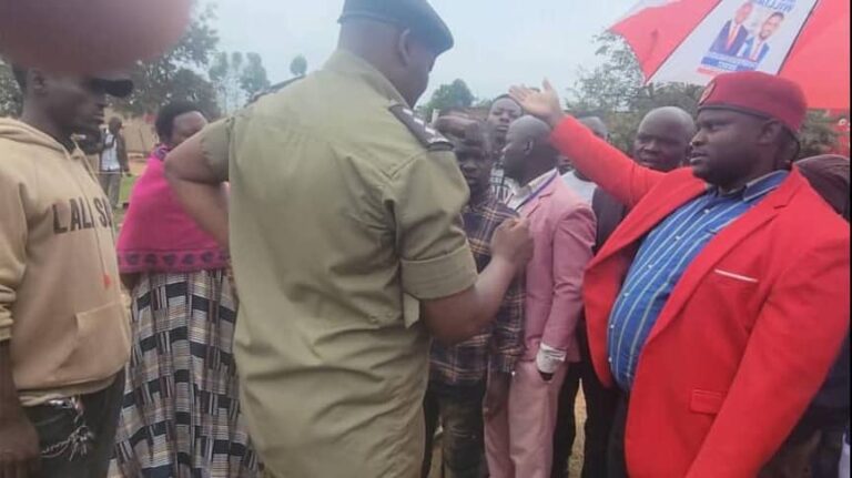 NUP FAVOURITE FOR NAKASEKE DISTRICT LCV CHAIRMAN WILLIAM MUSISI IN A BITTER EXCHANGE WITH POLICE BOSS OVER YOUTH ELECTION RIGGING